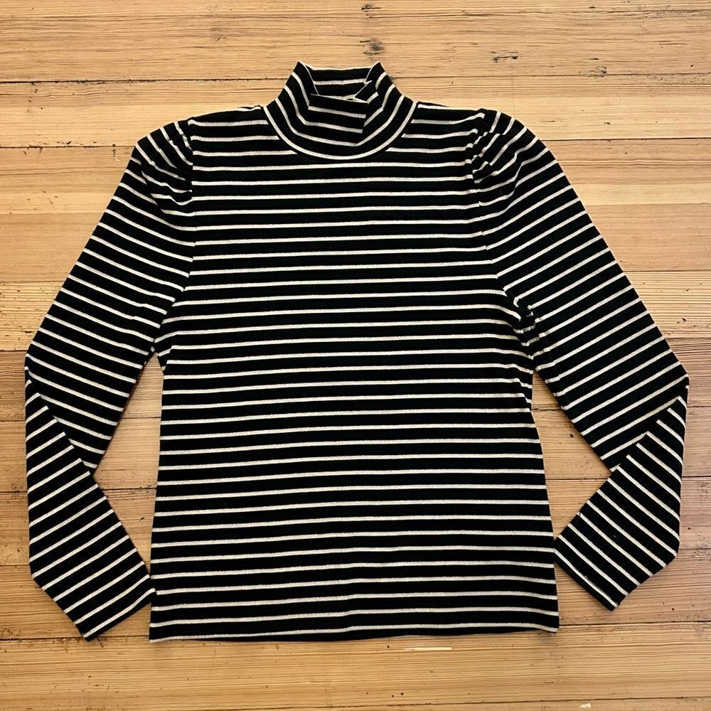 J. Crew Factory puff sleeve sparkle stripe turtleneck. Size XL. NWT.